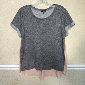 Market & Spruce Women's Medium Gray Knit Front Pink Flowy Back Office Top Shirt